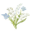 Watercolor Spring Bouquet with Lily of the Valley Flowers.