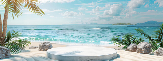 Wall Mural - empty podium at the beach with copy space space