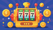 online casino concept with 777 view. gameplay elements in gold and purple blue colors