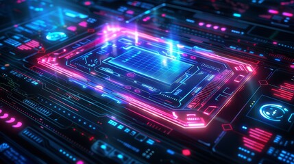 Digital Innovation: A vector illustration of a digital tablet with a holographic display
