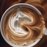 Swirling cream mixing with dark lungo coffee, Futuristic , Cyberpunk