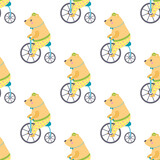 Fototapeta  - seamless pattern with circus bear on bicycle
