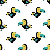 Fototapeta  - cute toucan character seamless pattern