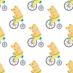 Wall Mural - seamless pattern with circus bear on bicycle