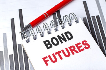 Poster - BOND FUTURES text on notebook on chart with pen