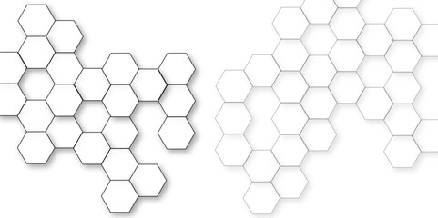 Wall Mural - Abstract white background with hexagon and hexagonal background. Luxury white pattern with hexagons. abstract 3d hexagonal background with shadow. 3D futuristic abstract honeycomb mosaic background.