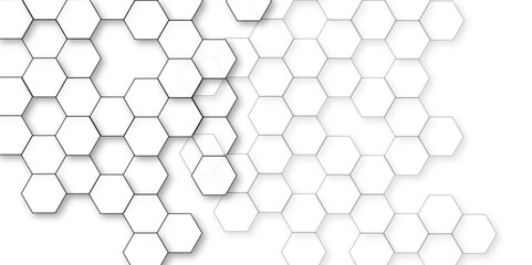 Wall Mural - Abstract white background with hexagon and hexagonal background. Luxury white pattern with hexagons. abstract 3d hexagonal background with shadow. 3D futuristic abstract honeycomb mosaic background.