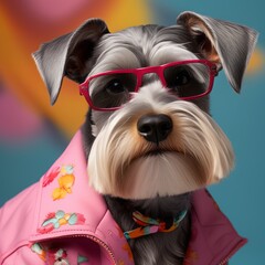 Wall Mural - dog in a pink jacket with collar