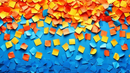 Canvas Print -   A blue-orange backdrop features an amassment of tiny orange and yellow paper fragments in its core