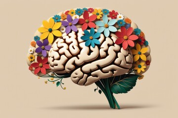 Wall Mural - creative brain and flowers. 3d illustration