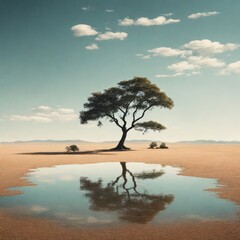 Canvas Print - a vertical shot of tree in desert landscape under the clear sky