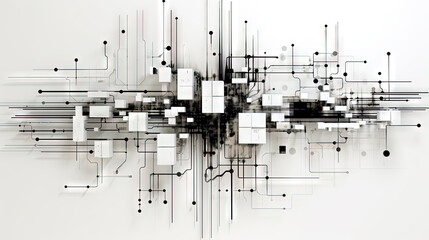 Poster - Abstract circuit board concept with black track lines on white background.