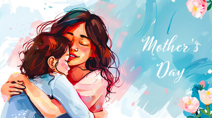 Canvas Print - Illustration of a hug - mother and child with place for text.  Mother's day