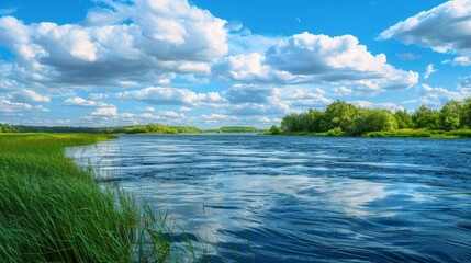 Canvas Print - A tranquil river under a cloudy sky