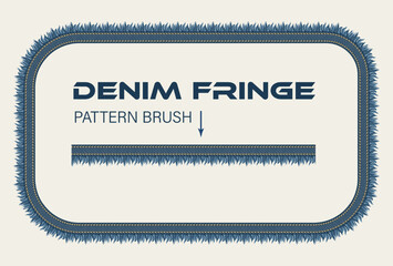 Leinwandbilder - Rectangular denim frame. Pattern brush with denim fabric, double topstitching, fringe. Design element in vintage style.