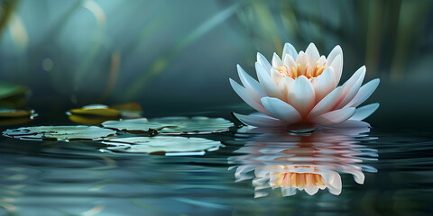 Wall Mural - Zen lotus flower on water, meditation and spirituality concept, illustration.