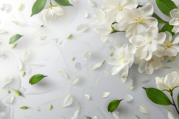 Wall Mural - A white flower with green leaves and white petals