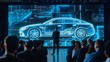 © Dmitry - From the lines of a design schema to the dimensions of a model car, a large screen illuminates with visualization at an auto-tech conference.