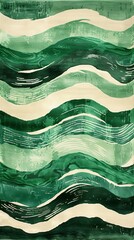 Poster - Green and white painting with wavy lines