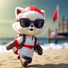 Poster - cute cartoon panda in sunglasses and red hat