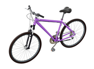 Wall Mural - Purple bicycle, side front view. Black leather saddle and handles. Png clipart isolated on transparent background