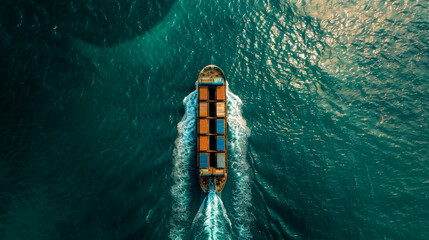 Wall Mural - Cargo Ship Sailing Viewed by Drone
