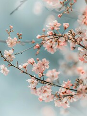 Canvas Print - Serene and Enchanting Cherry Blossom Wallpaper with Ample Copy Space for Customization