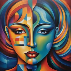 Wall Mural - color background of abstract face and art