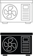 Ac outdoor unit icon set in filled and outlined style. air conditioner outdoor fan system symbol in line style.