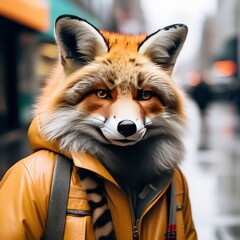 Sticker - close - up portrait of a red and white cat with backpack