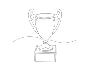 Continuous line drawing of trophy. One line of trophy. Champions concept continuous line art. Editable outline.