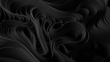 Poster - Black layers of cloth or paper warping. Abstract fabric twist. 3d render illustration