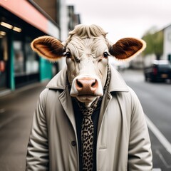 Canvas Print - portrait of a man with cow in the background