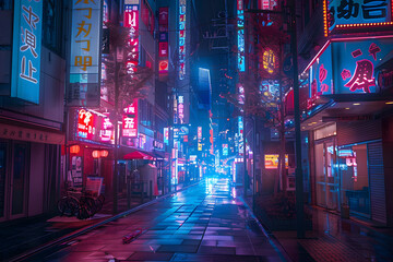 Wall Mural - A night of the neon street at the downtown in Shinjuku Tokyo wide shot