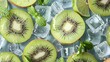sliced of kiwi, mint and ice cubes