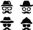 Retro, vintage gentleman fill icons set. Collections of diverse male faces. Vector art.