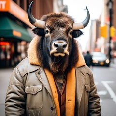 Sticker - portrait of young man with bull