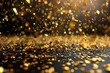 Golden confetti falling down isolated on transparent background. 