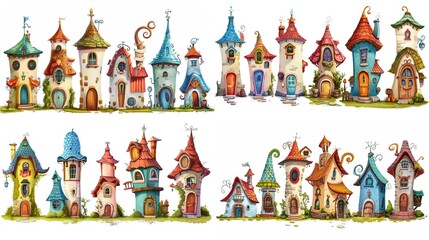 Wall Mural - cute fairytale cartoon house clipart isolated on white background, quirky house , Generative Ai