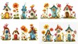 cute fairytale cartoon house clipart isolated on white background, quirky house in flower garden , Generative Ai