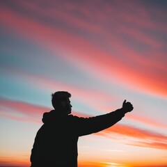 Poster - man making selfie on the beach at sunset