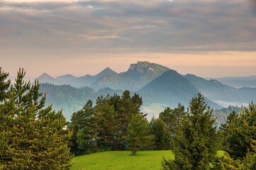 Poster - Mountain pass in Pieniny in Poland. Beautiful, dynamic and hazy sky over the mountains. Slovakia and Poland countryside.Mountain hiking, healthy lifestyle