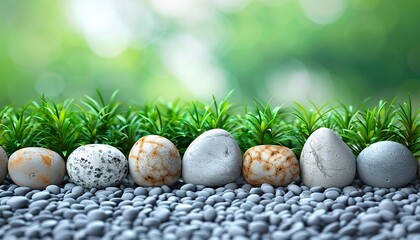 Wall Mural - grass fields meadow with rocks on transparent background