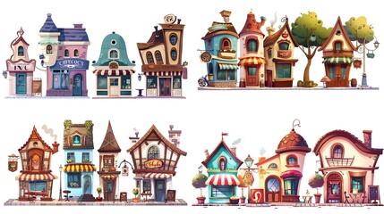 Wall Mural - cute fairytale cartoon house clipart isolated on white background, quirky house , Generative Ai