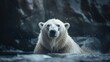 a majestic polar bear amidst a misty, rocky terrain. Generative AI