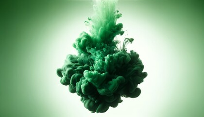 Wall Mural - ink plume dispersing in clear water, with a single-tone color of rich emerald green