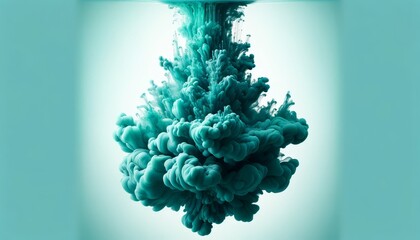 Wall Mural - a single-tone ink plume dispersing in clear water, featuring shades of rich turquoise