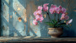 Pink Orchids in a Rustic Pottery Vase / You can find other images using the keyword aibekimage