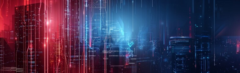 Poster - abstract technology background with blue and red color geometric pattern illustration of futuristic 