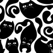 Seamless Pattern of Black Heads of Cats on Pink Background. Vector illustration. Animal silhouette. Wallpaper and fabric design and decor.